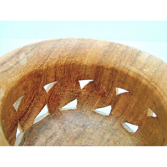 Handmade Hand Carved Wooden Bowl Trinket Dish Brown Round Shape Leaf Design 4x3 - Picture 11 of 11